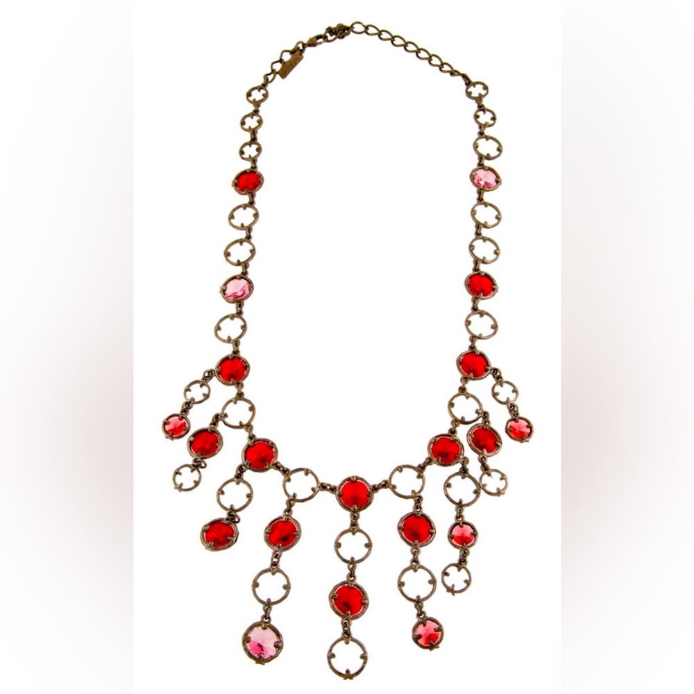 Oscar de la Renta Pink Crystal Chandelier Statement Necklace 30.5” Made in USA